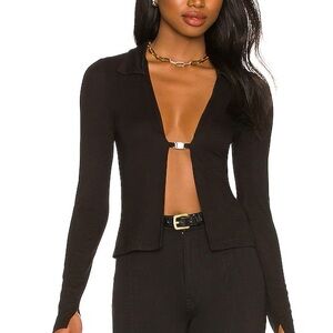 Superdown Black Long Sleeve Buckle Blouse